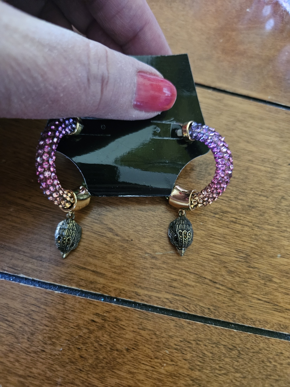 Kurt Geiger Pink Crystal Hoop Earrings Eagle Head